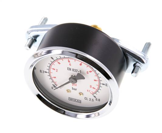 0..0.6 Bar (0..9 psi) Manometer für Schalttafelmontage Stahl/Messing 63 mm Klasse 2.5 (Halterung)