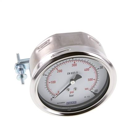 0..40 Bar (0..580 psi) Manometer für Schalttafelmontage Stahl/Messing 100 mm Klasse 1.0 (Halterung)
