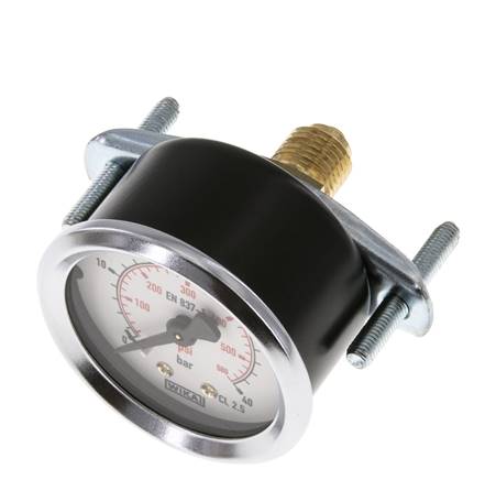 0..40 Bar (0..580 psi) Manometer für Schalttafelmontage Stahl/Messing 50 mm Klasse 2,5 (Halterung)