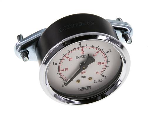 0..4 Bar (0..58 psi) Schalttafeleinbau-Manometer Stahl/Messing 63 mm Klasse 2.5 (Halterung)