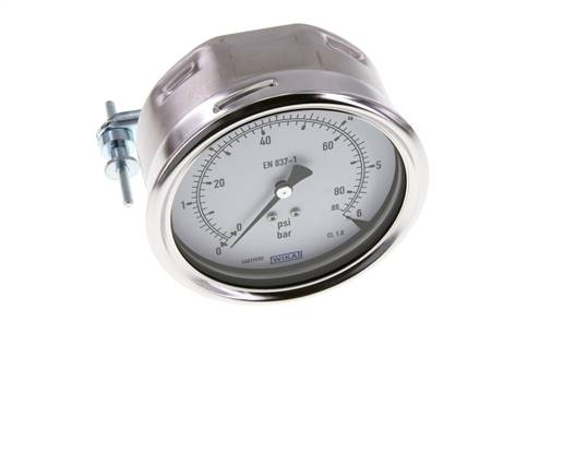 0..6 Bar (0..87 psi) Manometer für Schalttafelmontage Stahl/Messing 100 mm Klasse 1.0 (Halterung)