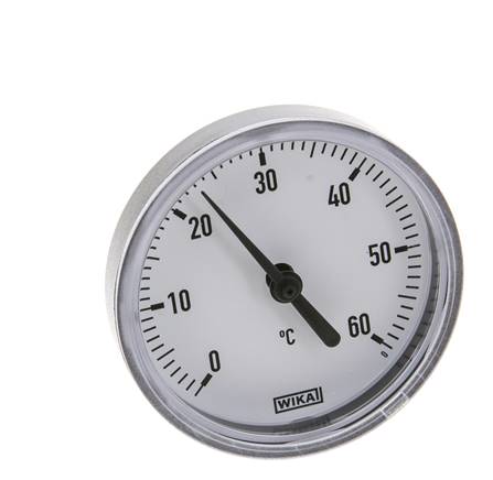0 bis +60°C Kunststoff-Bimetall-Thermometer 63mm Gehäuse 40mm Schaft mit Schutzrohr