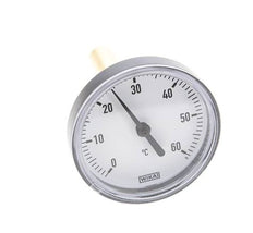 0 bis +60°C Kunststoff-Bimetall-Thermometer 63mm Gehäuse 60mm Schaft mit Schutzrohr