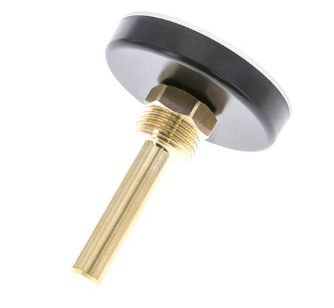 0 bis +60°C Kunststoff-Bimetall-Thermometer 63mm Gehäuse 60mm Schaft mit Schutzrohr