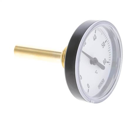 0 bis +60°C Kunststoff-Bimetall-Thermometer 63mm Gehäuse 60mm Schaft mit Schutzrohr