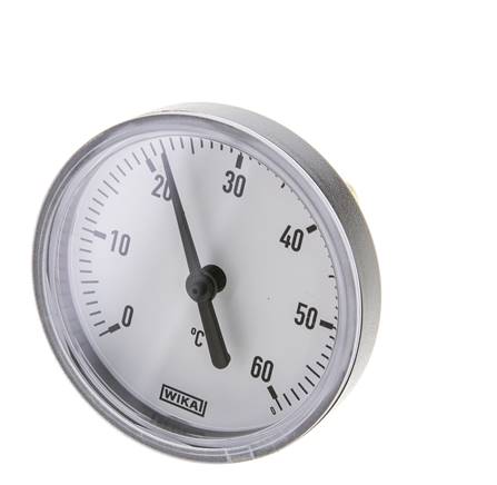 0 bis +60°C Kunststoff-Bimetall-Thermometer 63mm Gehäuse 40mm Schaft mit Schutzrohr