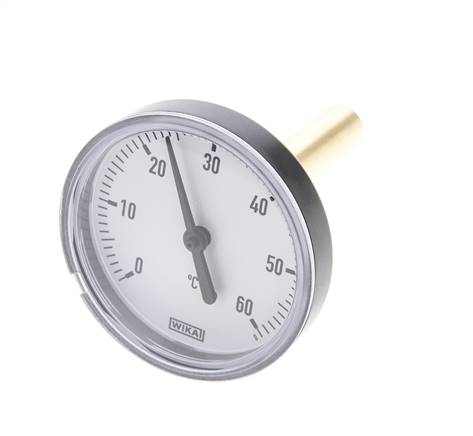 0 bis +60°C Kunststoff-Bimetall-Thermometer 63mm Gehäuse 60mm Schaft mit Schutzrohr