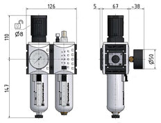 FRL 2-Teilig G3/8'' 3500l/min 0.1-1.0bar/1-14psi Semi-Auto Metall Futura 2