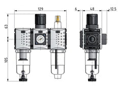 FRL 3-Teilig G1/4'' 800l/min 0.2-4.0bar/3-58psi Auto (Geschlossen Ohne Druck) 40 mm Manometer Polycarbonat Futura 0