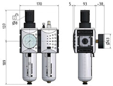 FRL G1'' 12000l/min 0,1-1,0bar/1-14psi Futura 4