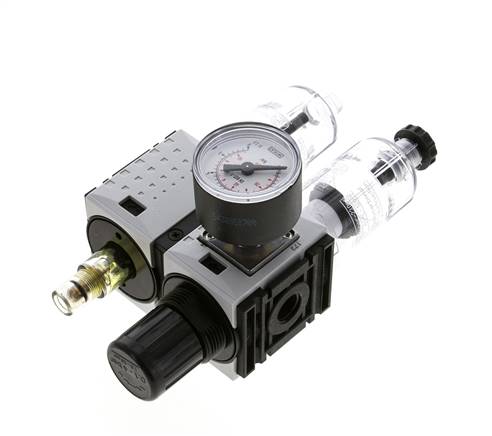 FRL 2-Teilig G1/4'' 800l/min 0.2-4.0bar/3-58psi Semi-Auto 40 mm Manometer Polycarbonat Futura 0
