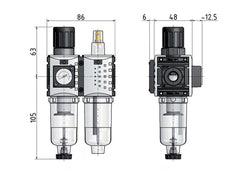 FRL 2-Teilig G1/4'' 800l/min 0.5-8.0bar/7-116psi Auto Polycarbonat Futura 0