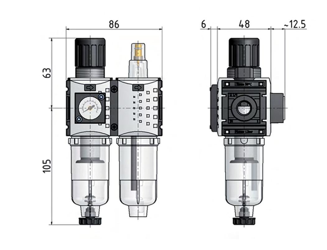 FRL 2-Teilig G1/4'' 800l/min 0.5-10.0bar/7-145psi Auto Metal Futura 0