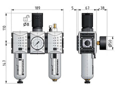 FRL 3-Teilig G3/8'' 3500l/min 0.1-2.0bar/1-29psi Semi-Auto Metall Futura 2