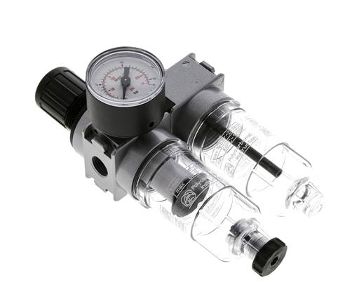FRL 2-Teilig G1/4'' 700l/min 0.5-10.0bar/7-145psi Semi-Auto 40 mm Manometer Polycarbonat Multifix 0