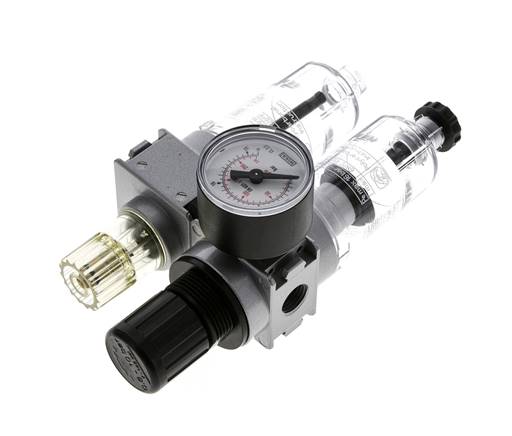FRL 2-Teilig G1/4'' 700l/min 0.5-10.0bar/7-145psi Semi-Auto 40 mm Manometer Polycarbonat Multifix 0