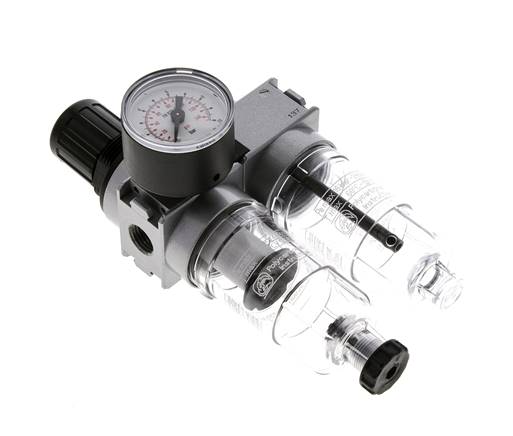 FRL 2-Teilig G1/4'' 700l/min 0.2-6.0bar/3-87psi Semi-Auto 40 mm Manometer Polycarbonat Multifix 0