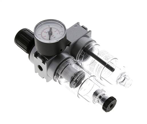 FRL 2-Teilig G1/8'' 700l/min 0.5-10.0bar/7-145psi Semi-Auto 40 mm Manometer Polycarbonat Multifix 0