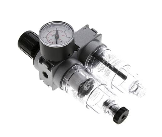 FRL 2-Teilig G1/8'' 700l/min 0.1-3.0bar/1-44psi Semi-Auto 40 mm Manometer Polycarbonat Multifix 0