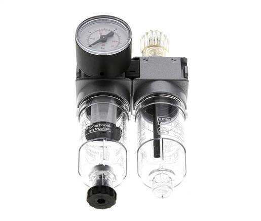 FRL 2-Teilig G1/8'' 700l/min 0.5-10.0bar/7-145psi Semi-Auto 40 mm Manometer Polycarbonat Multifix 0