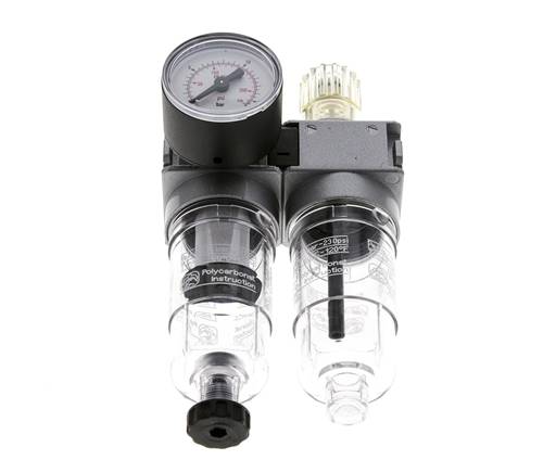 FRL 2-Teilig G1/4'' 700l/min 0.5-10.0bar/7-145psi Semi-Auto 40 mm Manometer Polycarbonat Multifix 0