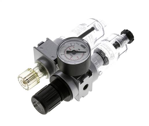 FRL 2-Teilig G1/8'' 700l/min 0.5-10.0bar/7-145psi Semi-Auto 40 mm Manometer Polycarbonat Multifix 0
