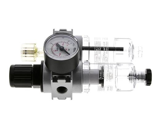 FRL 2-Teilig G1/4'' 700l/min 0.5-10.0bar/7-145psi Semi-Auto 40 mm Manometer Polycarbonat Multifix 0