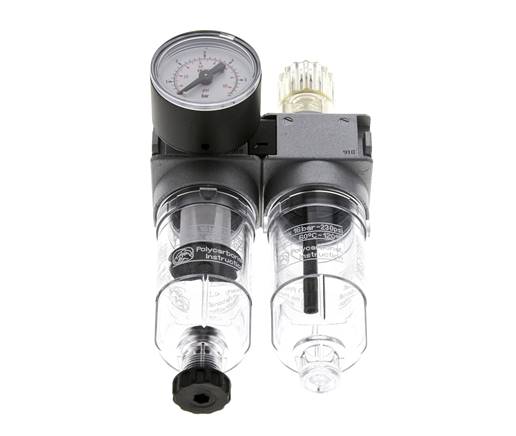 FRL 2-Teilig G1/8'' 700l/min 0.1-3.0bar/1-44psi Semi-Auto 40 mm Manometer Polycarbonat Multifix 0