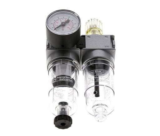 FRL 2-Teilig G1/4'' 700l/min 0.2-6.0bar/3-87psi Semi-Auto 40 mm Manometer Polycarbonat Multifix 0