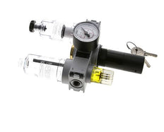 FRL 3-Teilig G1/4'' 750l/min 0.5-10.0bar/7-145psi Semi-Auto 40 mm Manometer Zylinderschloss Polycarbonat Multifix 0