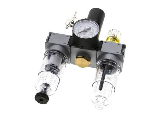 FRL 3-Teilig G1/4'' 750l/min 0.5-10.0bar/7-145psi Semi-Auto 40 mm Manometer Zylinderschloss Polycarbonat Multifix 0