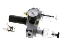 FRL 3-Teilig G1/4'' 750l/min 0.5-10.0bar/7-145psi Semi-Auto 40 mm Manometer Zylinderschloss Polycarbonat Multifix 0