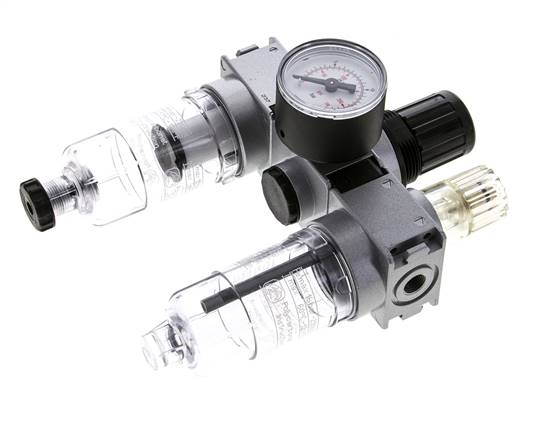 FRL 3-Teilig G1/8'' 750l/min 0.5-10.0bar/7-145psi Semi-Auto 40 mm Manometer Polycarbonat Multifix 0