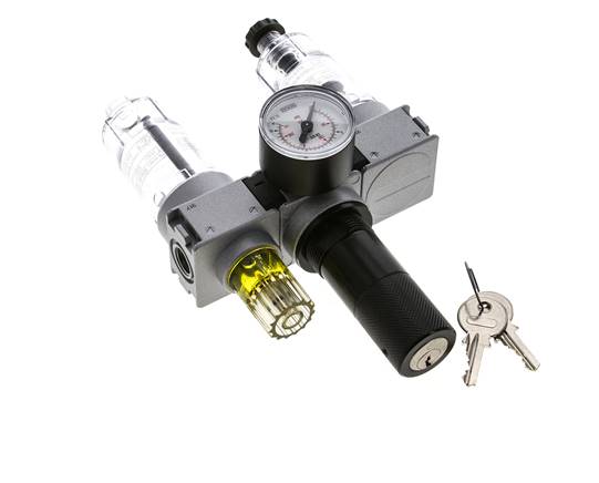 FRL 3-Teilig G1/4'' 750l/min 0.5-10.0bar/7-145psi Semi-Auto 40 mm Manometer Zylinderschloss Polycarbonat Multifix 0