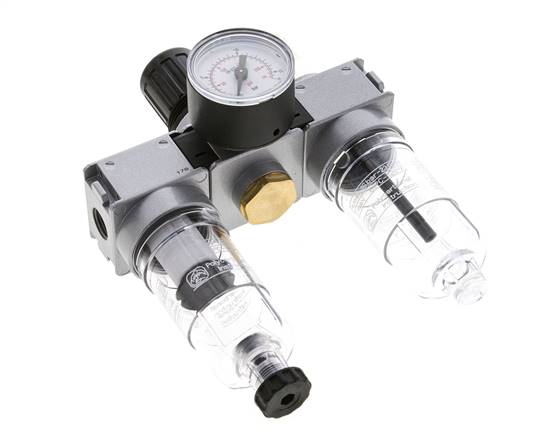 FRL 3-Teilig G1/4'' 750l/min 0.5-10.0bar/7-145psi Semi-Auto 40 mm Manometer Polycarbonat Multifix 0