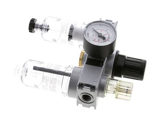 FRL 3-Teilig G1/4'' 750l/min 0.5-10.0bar/7-145psi Semi-Auto 40 mm Manometer Polycarbonat Multifix 0