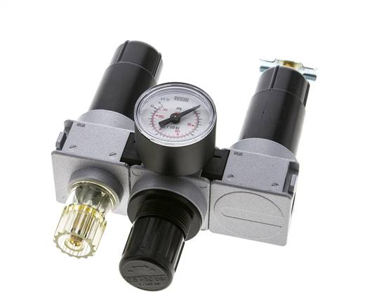FRL 3-Teilig G1/4'' 750l/min 0.5-10.0bar/7-145psi Semi-Auto 40 mm Manometer Metall Multifix 0
