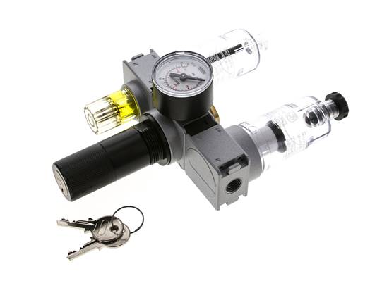 FRL 3-Teilig G1/4'' 750l/min 0.5-10.0bar/7-145psi Semi-Auto 40 mm Manometer Zylinderschloss Polycarbonat Multifix 0