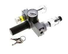 FRL 3-Teilig G1/4'' 750l/min 0.5-10.0bar/7-145psi Semi-Auto 40 mm Manometer Zylinderschloss Polycarbonat Multifix 0
