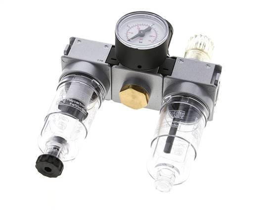 FRL 3-Teilig G1/4'' 750l/min 0.5-10.0bar/7-145psi Semi-Auto 40 mm Manometer Polycarbonat Multifix 0