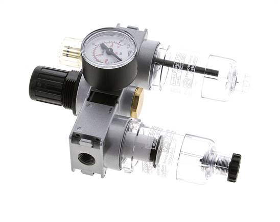 FRL 3-Teilig G1/4'' 750l/min 0.5-10.0bar/7-145psi Semi-Auto 40 mm Manometer Polycarbonat Multifix 0