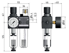 FRL 2-Teilig G3/8'' 1200l/min 0.1-3.0bar/1-44psi Auto Schutzkäfig Zylinderschloss Polycarbonat Multifix 1