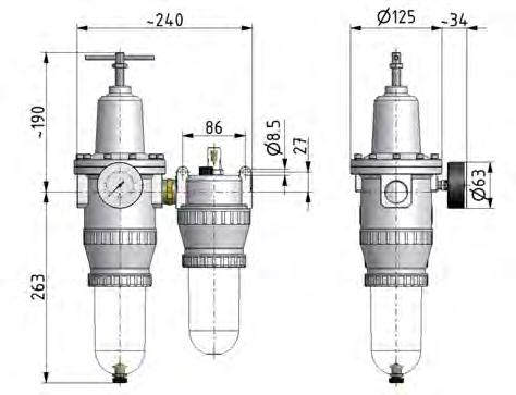 FRL 2-Teilig G3/4'' 4000l/min 0.5-16.0bar/7-232psi Semi-Auto Metall Standard 5