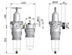 FRL 2-Teilig G3/4'' 4000l/min 0.5-16.0bar/7-232psi Semi-Auto Metall Standard 5
