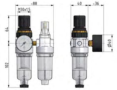 FRL 2-Teilig G1/8'' 350l/min 0.5-16.0bar/7-232psi Halbautomatisch Polycarbonat Standard 0