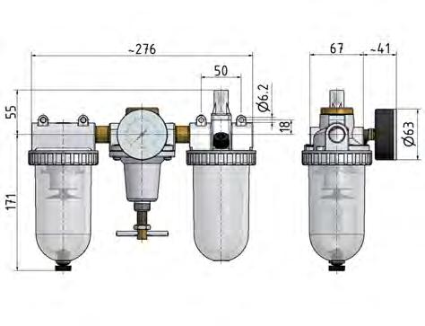 FRL G1/2'' 3200l/min 0,5-10,0bar/7-145psi Standard 3