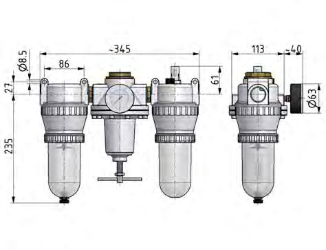 FRL 3-Teilig G3/4'' 4900l/min 0.5-10.0bar/7-145psi Semi-Auto Metall Standard 5