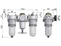 FRL 3-Teilig G3/4'' 4900l/min 0.5-10.0bar/7-145psi Semi-Auto Metall Standard 5