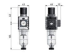 Filter-Regler G1/4'' 1000l/min 0.2-4.0bar/3-58psi 40 mm Manometer Futura 0