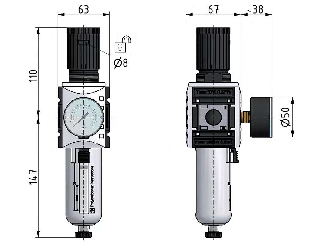 Filterregler G1/2'' 5200l/min 0.2-4.0bar/3-58psi Auto (Geschlossen ohne Druck) Polycarbonat Futura 2
